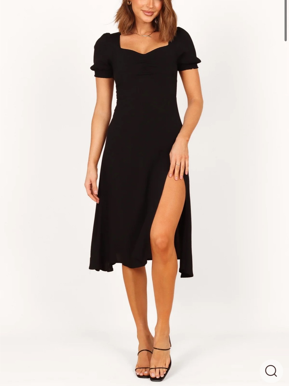 Elegant Black Midi Dress with Side Slit - Picture 2 of 8